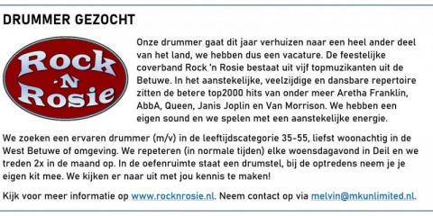 Drummer gezocht in de Betuwe