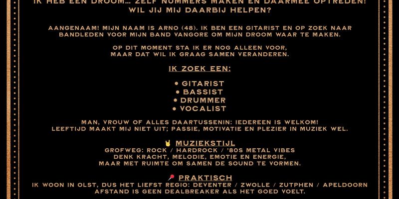 VanGore zoekt bandleden!