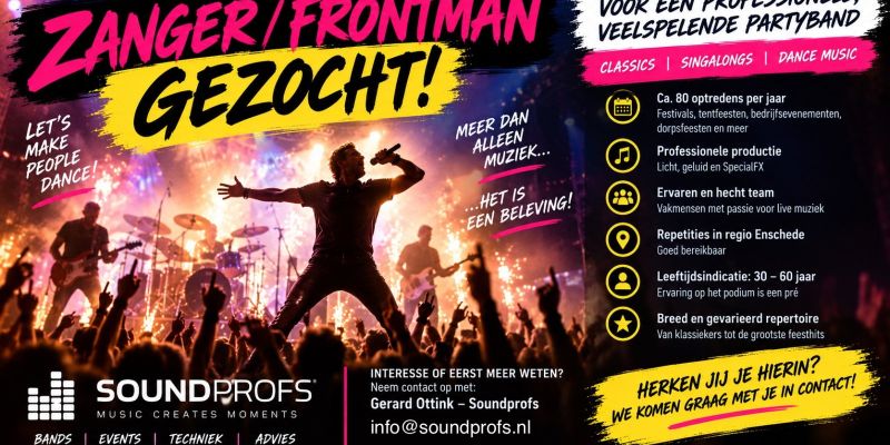 Van feesttent tot festival: professionele partyband zoekt nieuwe frontman!